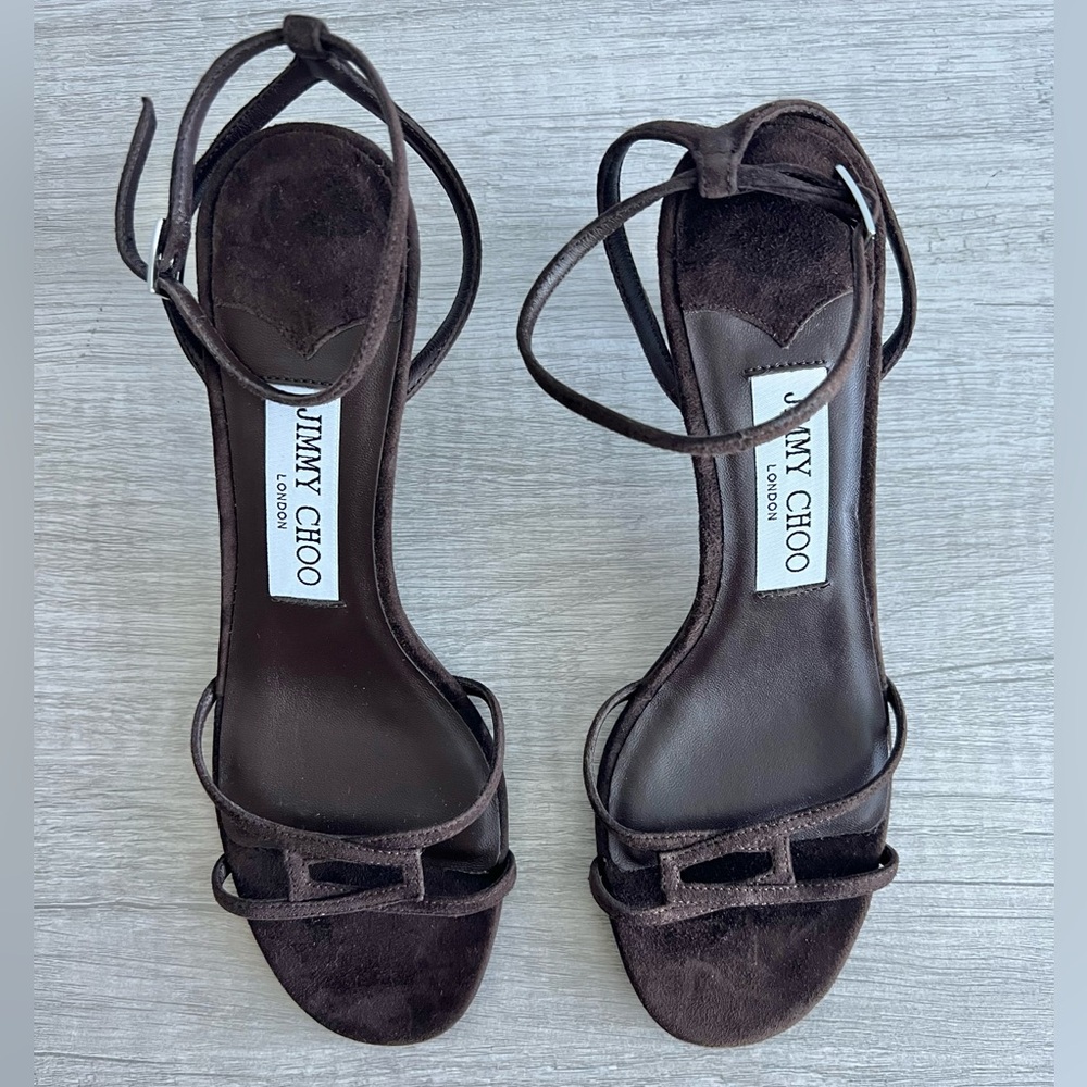 Jimmy Choo Women’s 1985 Leo 65 Chocolate Suede Sandal Size 6.5